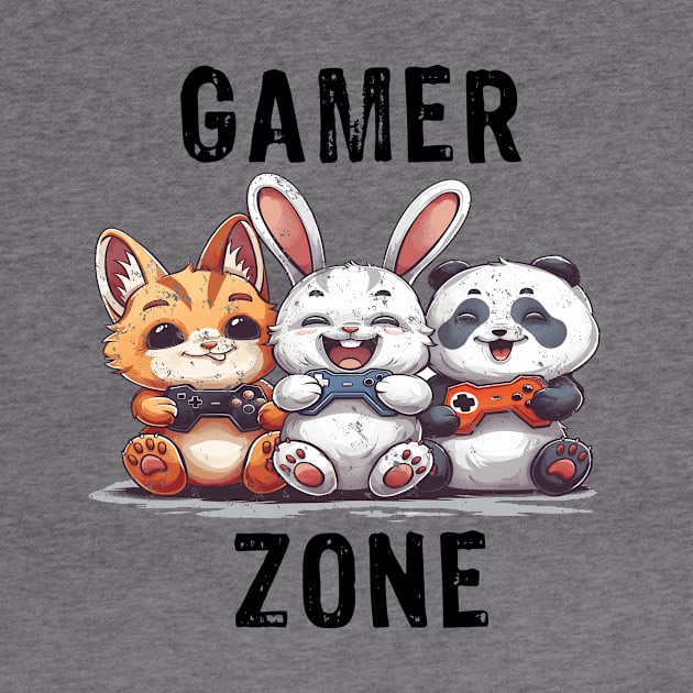 Gamer Zone Cat Bunny Panda-black text by Rocky Ro Designs